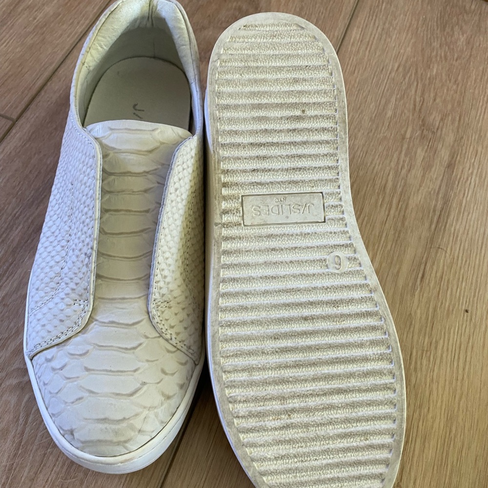 J Slides Off White Snakeskin Print Shoes - image 2